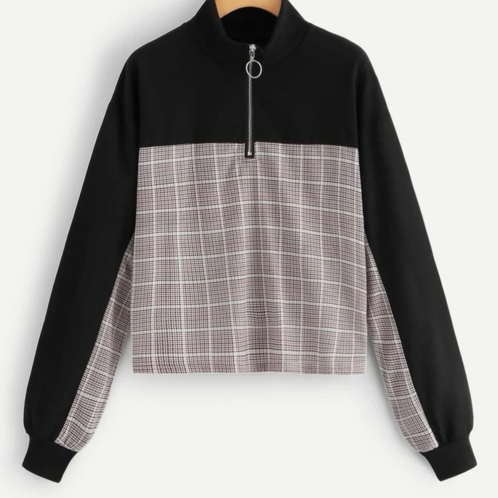 Quarter zip plaid sweater